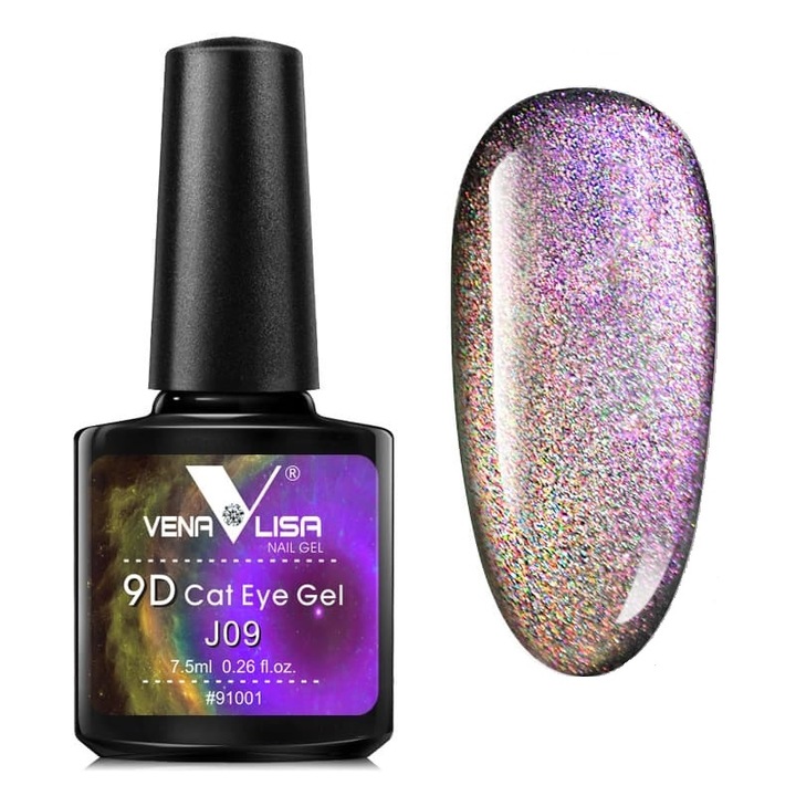 Oja semipermanenta 9D Cat Eye, Venalisa, 7.5 ml, J09, grey floral