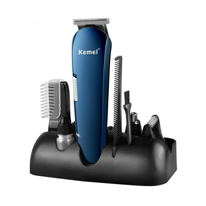 Aparat de tuns Kemei, Lame inox, 3 capete, Albastru/Negru