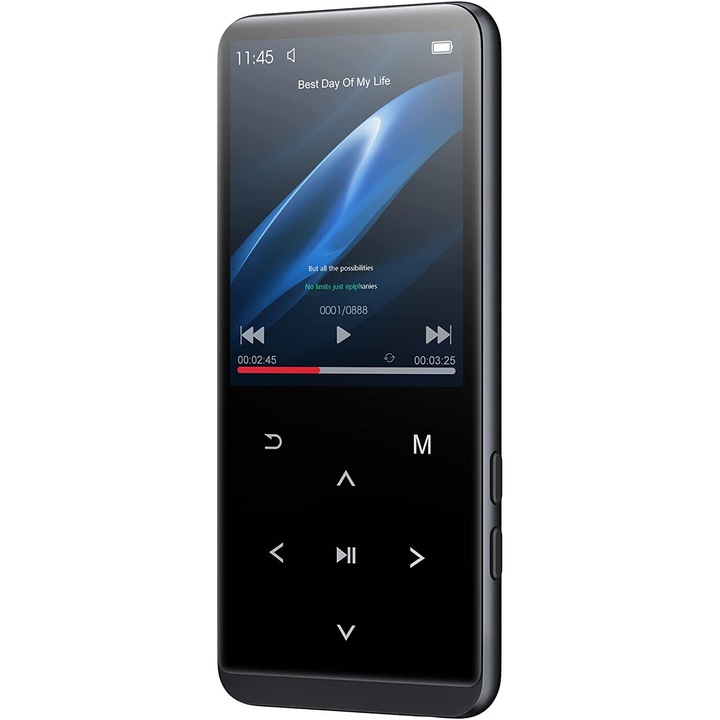 MP3 Player 64 GB cu Bluetooth, ecran de 2.4 inch, Radio FM, butoane touch, inregistrare voce, accepta card pana la 128 GB, cu incarcare USB C