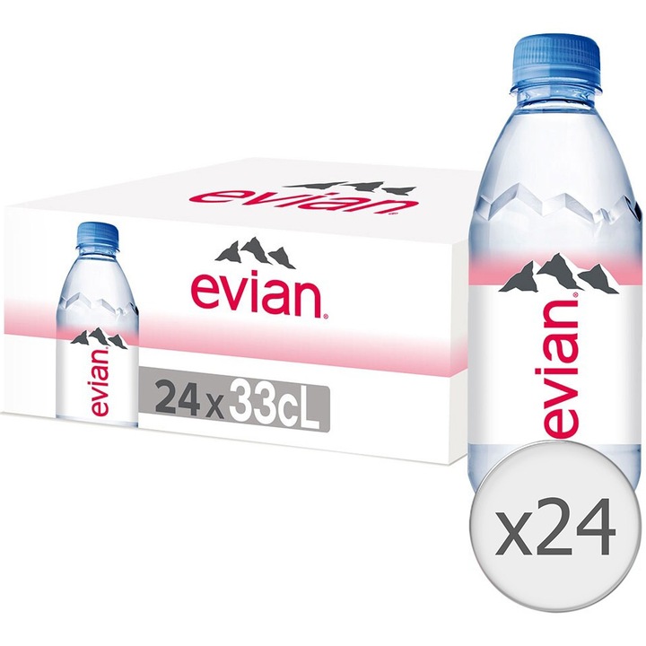 Apa Plata Evian, Pet, 24 x 0.33l