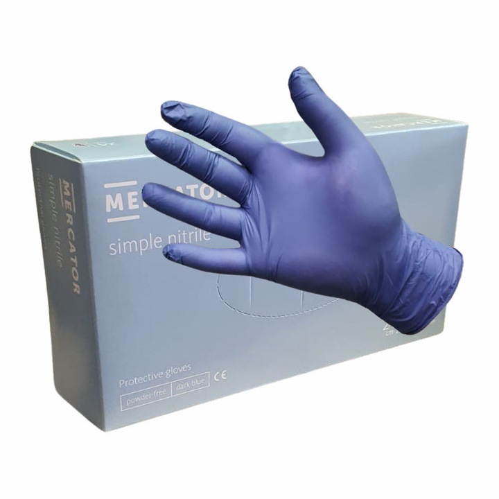 Set 100 Manusi Nitril, Mercator Simple, nepudrate, albastre, M