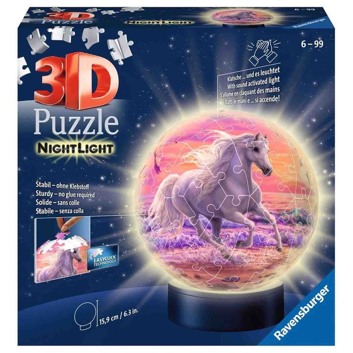 Puzzle 3D Ravensburger NightLight - Cal pe plaja, 72 piese
