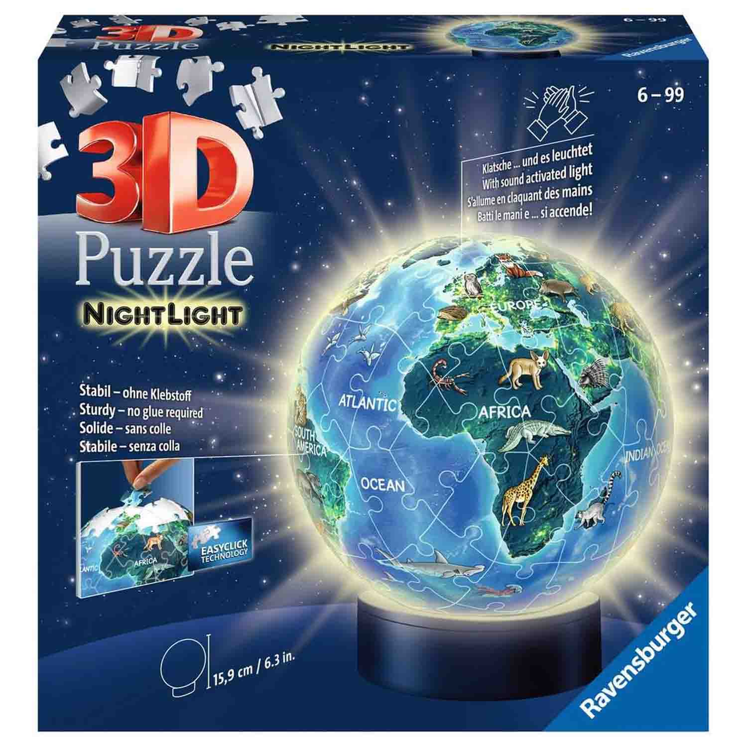 Puzzle 3D Ravensburger NightLight - Planeta Pamant, 72 piese