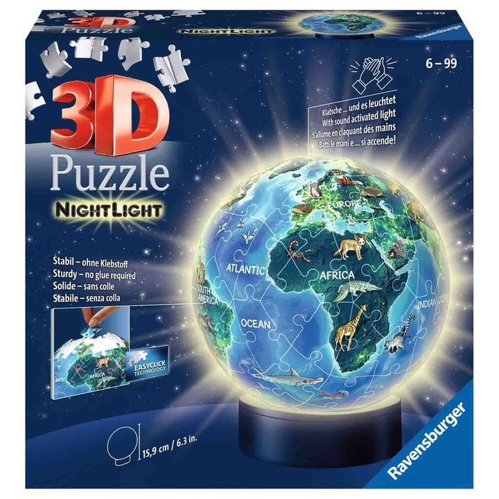 Пъзел 3D Ravensburger NightLight - Планета Земя, 72 части