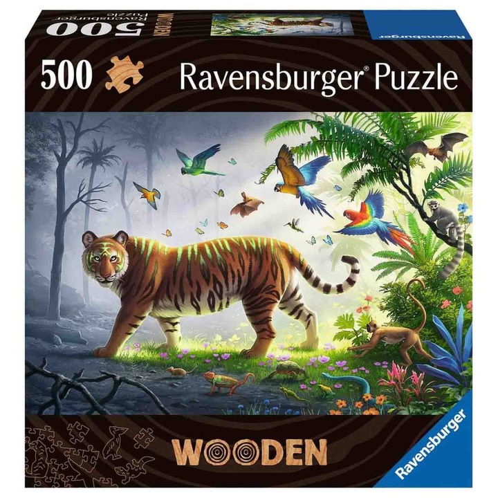 Дървен пъзел Ravensburger - Тигър, 500 части