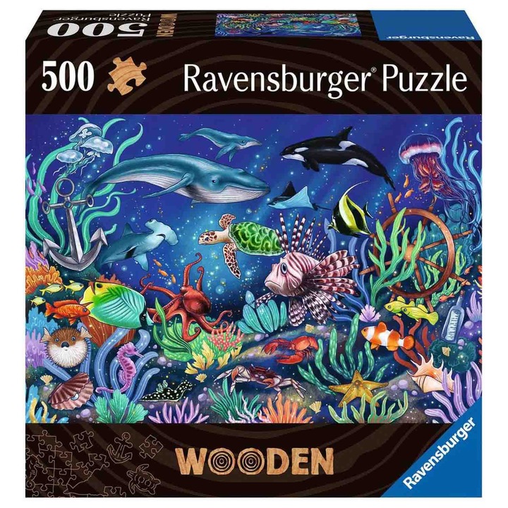 Пъзел Ravensburger Wooden - Подводен свят, 500 части
