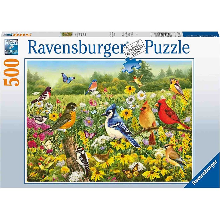 Пъзел Ravensburger - Цветни птици, 500 части