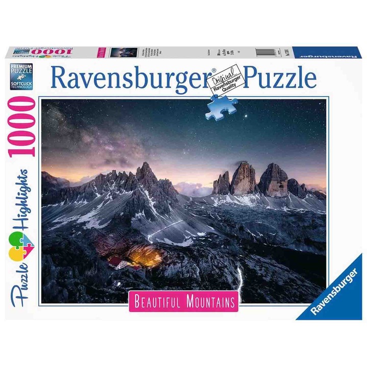 Puzzle Ravensburger Beautiful Mountains - Három csúcs, Dolomitok, 1000 db