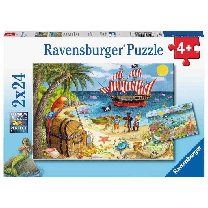 Puzzle Ravensburger - Pirati si sirene, 2x24 piese