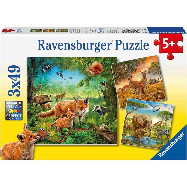 Ravensburger puzzle - Földi állatok, 3x49 darab