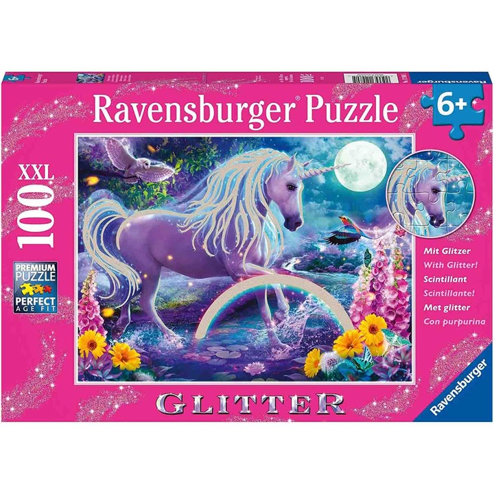 Пъзел Ravensburger Glitter - Еднорог, 100 части