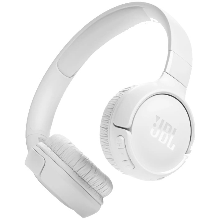 Аудио слушалки On-ear JBL Tune 520BT, Wireless, JBL Pure Bass Sound, Bluetooth 5.3, Multi-point connection, Voice Assistant, White