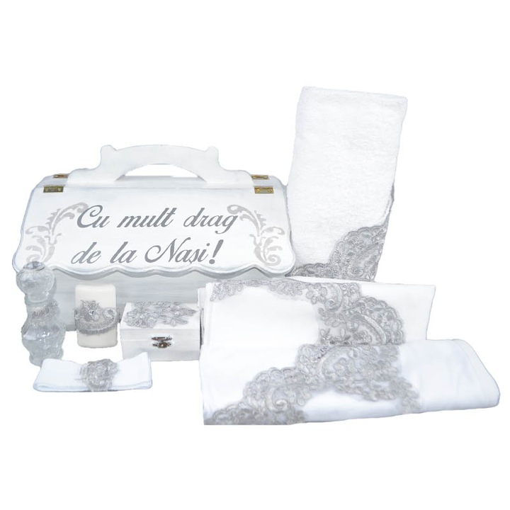 Set complet 8 piese trusou elegant pentru botez Mini Bimbi T080323-A, Argintiu