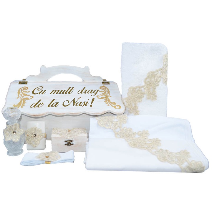 Set complet 8 piese trusou elegant pentru botez Mini Bimbi T080323-AU, Auriu