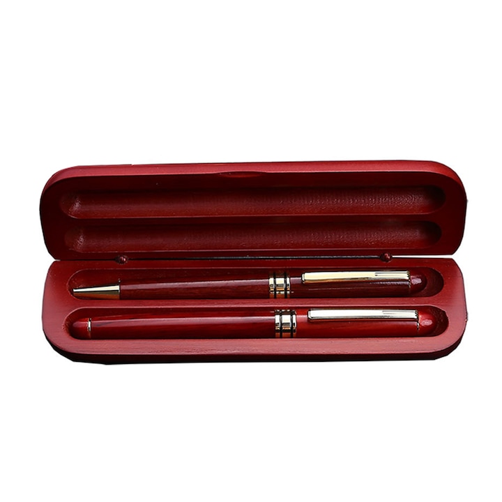 Писалка и комплект химикалки в кутия от палисандрово дърво, Darklove, метална скоба, мастило за многократна употреба, фин писец, червено