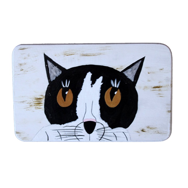Tablou Pisica, pictat manual pe lemn, 15 cm/ 24 cm