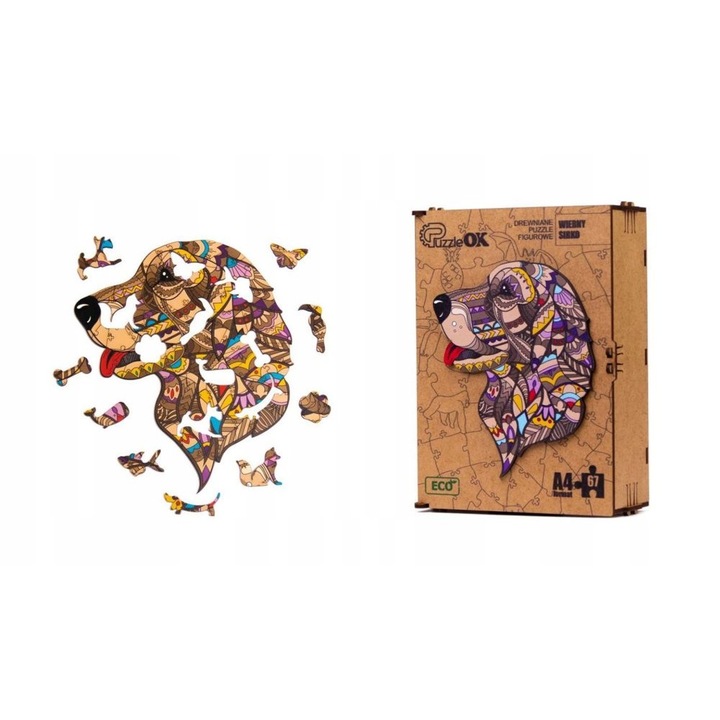 Fa puzzle, ECO, Macska modell, 67 db, 6+ év, 21x15x7cm, Többszínű