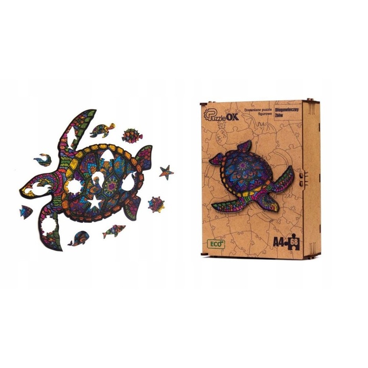 Fa puzzle, ECO, Teknős modell, 68 db, 6+ év, 21x15x7cm, Többszínű