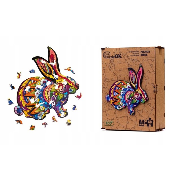 Fa puzzle, ECO, Nyúl modell, 60 db, 6+ év, 21x15x7cm, Többszínű
