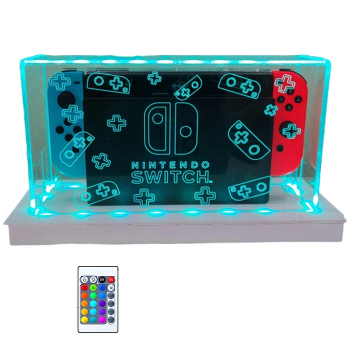 Capac de praf luminos Nintendo, acrilic, telecomanda cu 24 de butoane, compatibil cu Nintendo Switch A-3