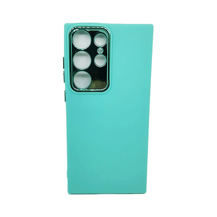 Husa Soft Iron Cam Protection G-Tech, Compatibil cu Samsung Galaxy S23 Ultra, Protectie la Camera, din silicon, Microfibra in Interior, Turcoaz