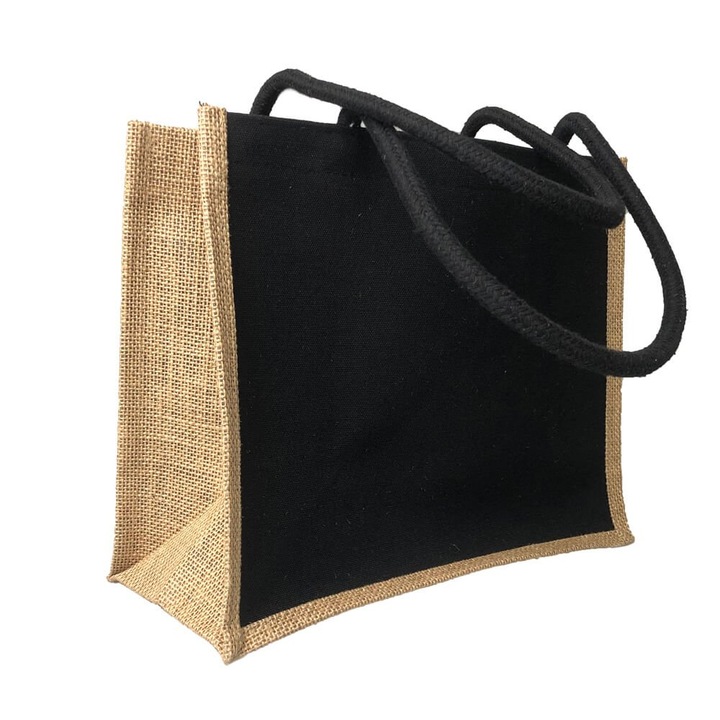 Текстилна чанта Createur, юта, водоустойчива вътрешност, черен/ кафяв, 31x26x13 см