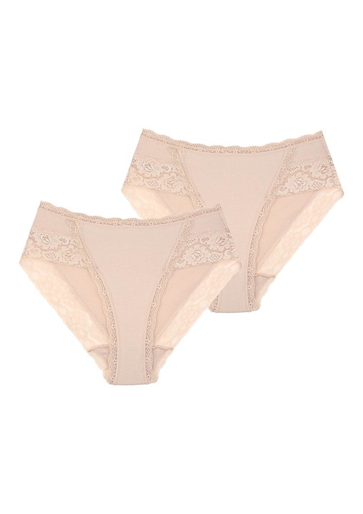 Set 2 perechi chiloti dama, KEY, Bumbac/Elastan, Bej, Marimea 2XL