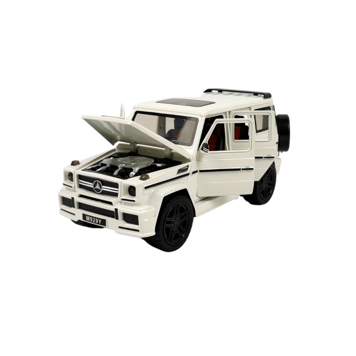 Метален джип Mercedes G Class, Със звук и светлини, Бяла, Без опаковка