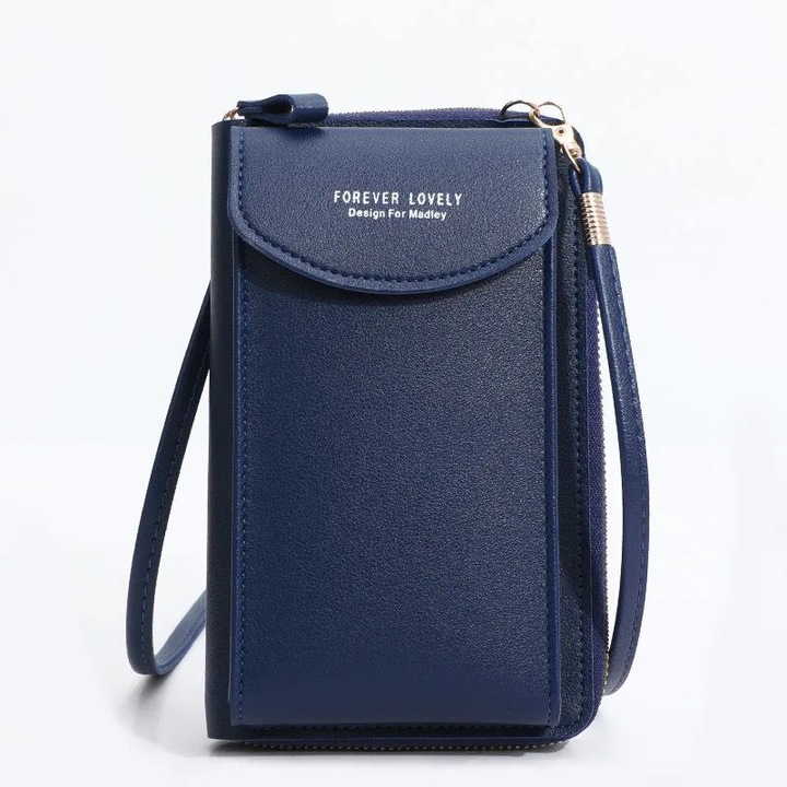 Чанта през рамо за телефон ADM тип портфейл тъмно синя