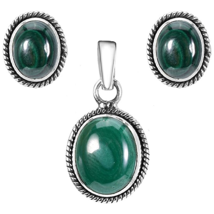 Set argint Cadou Pentru Ea cu malachit