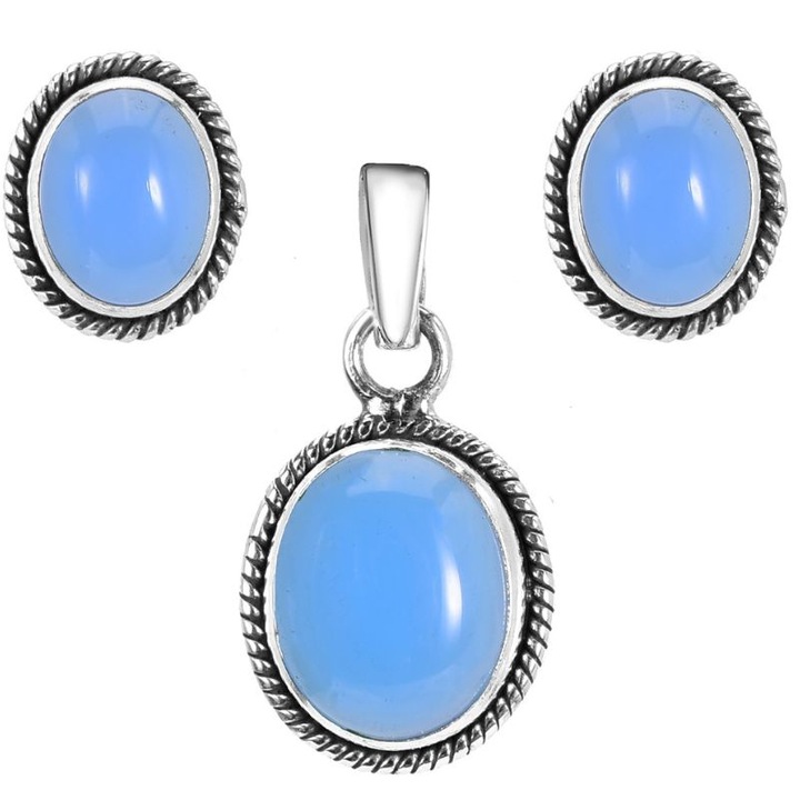 Set argint Cadou Pentru Ea cu pietre calcedonia