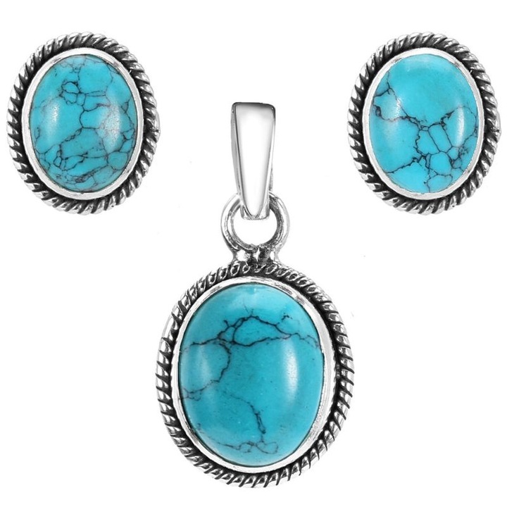 Set argint Cadou Pentru Ea cu piatra turcoaz