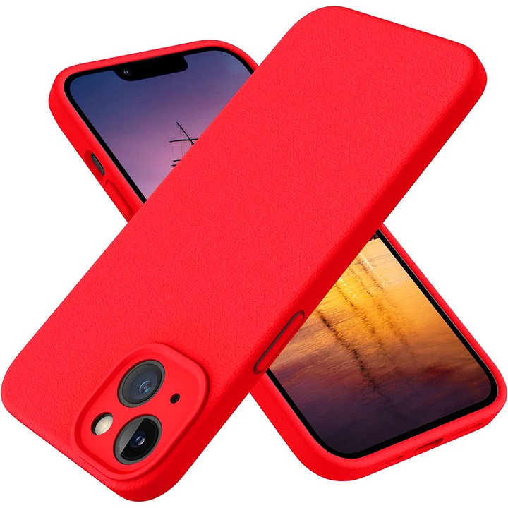 Силиконов калъф Daden®, съвместим с iPhone 13, вътрешност от микрофибър, защита на камерата, повишена защита, червен