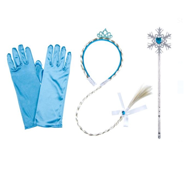 Costum albastru de printesa pentru fetite, Set Princess Stick Wand Turcoaz, 3 piese