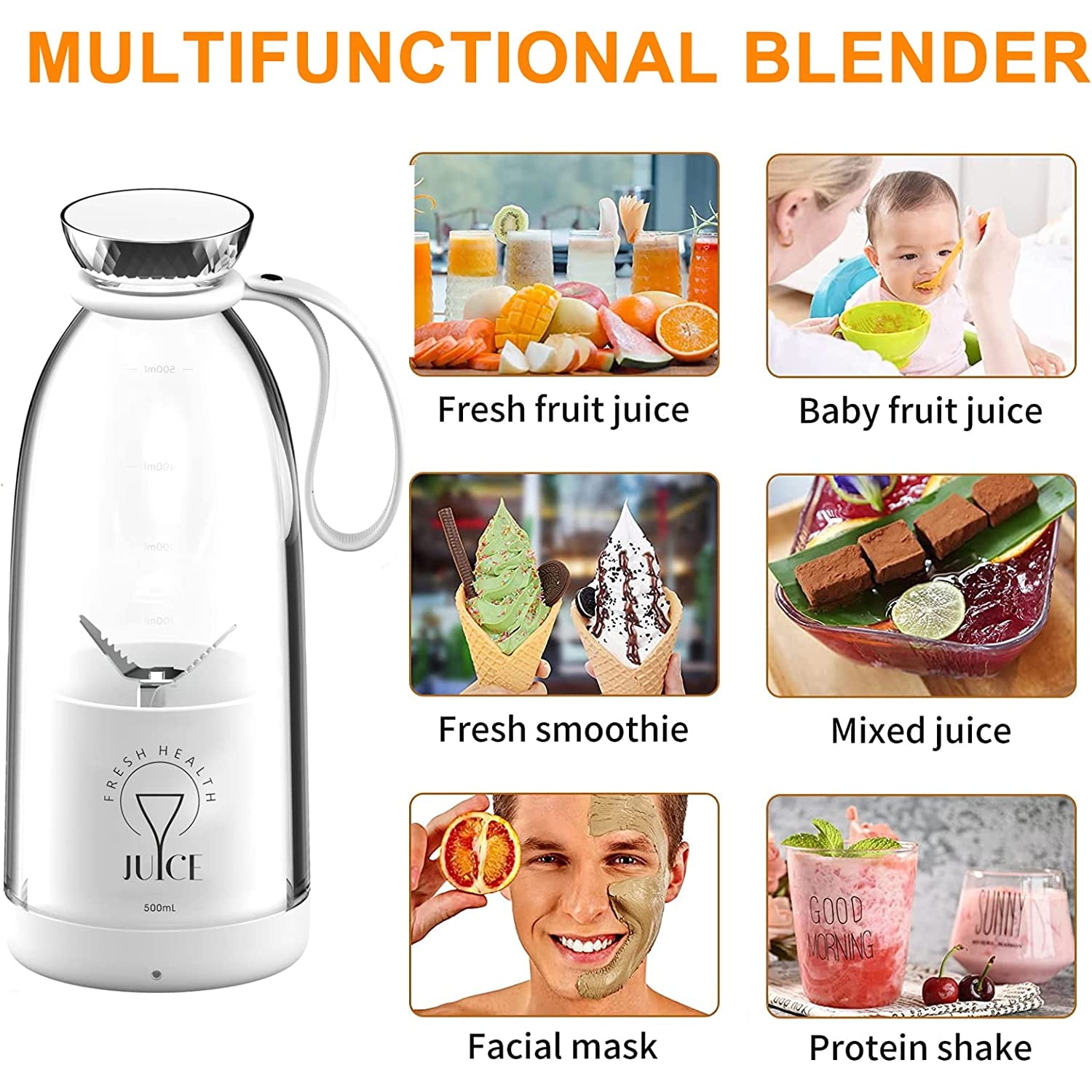 Mini Blender Electric MixUP PRO SmartVIBE™, Capacitate 500ml, 6 Lame 3D