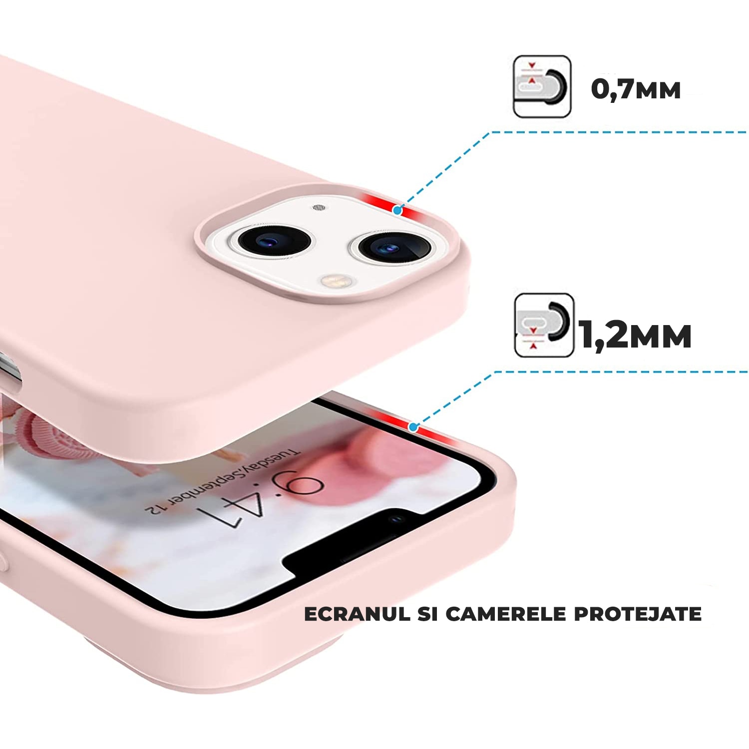 Husa Silicon pentru iPhone 15, Roz, Ultra Slim, Silicon, Calitate Premium, Interior din microfibra
