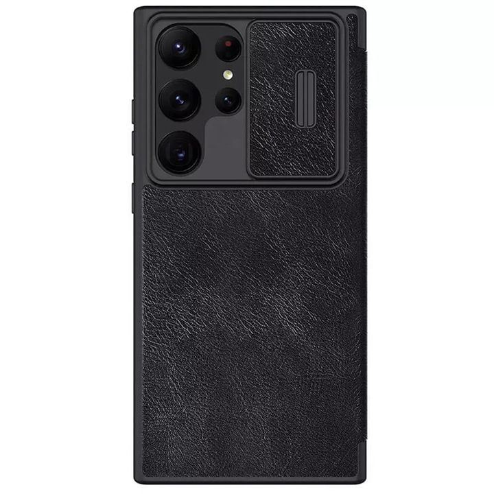 Кейс за Samsung Galaxy S23 Ultra, QIN Leather Pro Case, Metal, Черен