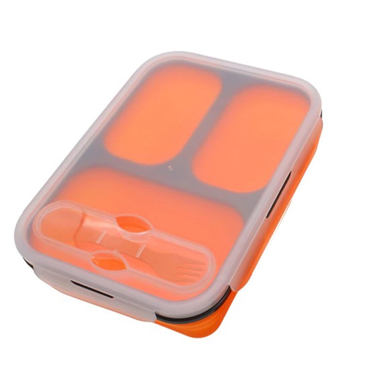 Кутия за храна LAIXIAOBEI, Вилична лъжица, дължина 24 см, Сгъваем, Силикон, Оранжев