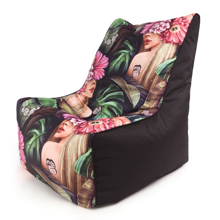 Fotoliu Puf Ecopuf Gigant, Tip Bean Bag, 75x75 cm, Poliester Premium, Multicolor 5D9, Rezistent Interior Exterior, Confort Maxim, Husa Lavabila, Design Modern, Perfect pentru Relaxare, Living, Dormitor, Camera Copii si Terasa