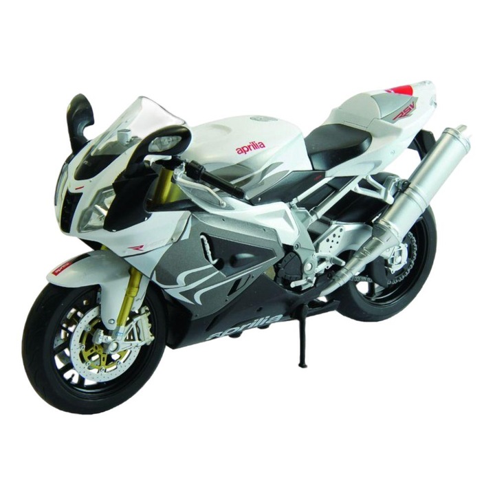 Motorkerékpár modell Aprilia RSV 1000R, Welly, fém/műanyag, 1:10, ezüst