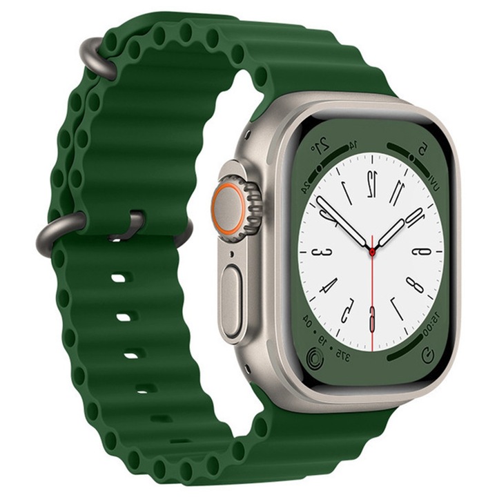 Каишка, съвместима с Apple Watch 1 - 8 - SE, 38 - 41 mm, силиконов материал, Pine green
