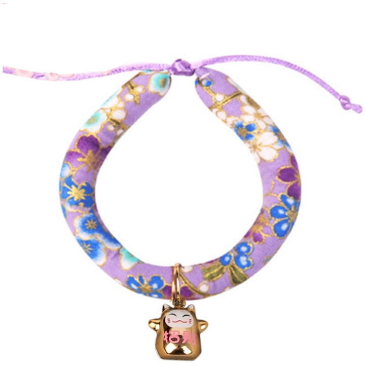 Zgarda ajustabila pentru caini si pisici, model floral, 25 - 40 cm circumferinta, Mov