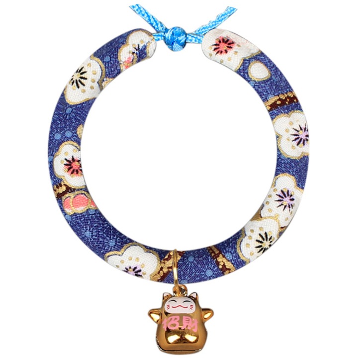 Zgarda ajustabila pentru caini si pisici, model floral, 25 - 40 cm circumferinta, Albastra