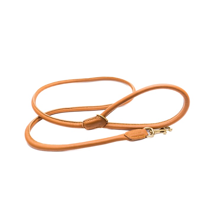 Elegáns barna természetes bőr póráz, mérete 160 cm x 0,8 cm, fix