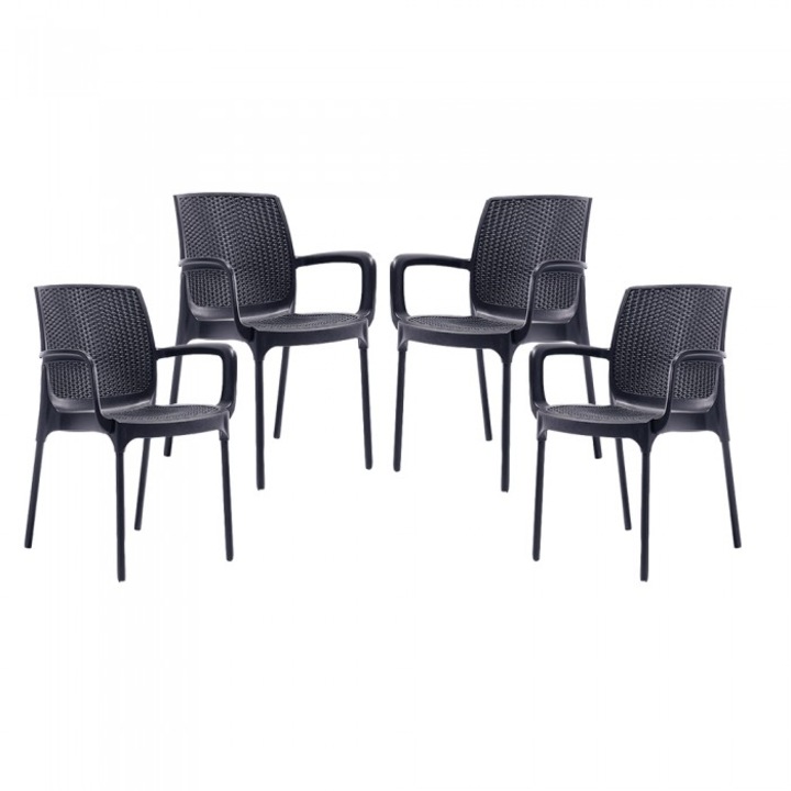 Set 4 scaune RAKI SUNSET RATTAN culoare antracit D57xH84xW57xSH45cm polipropilena/fibra sticla
