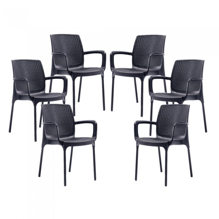 Set 6 scaune RAKI SUNSET RATTAN culoare antracit D57xH84xW57xSH45cm polipropilena/fibra sticla