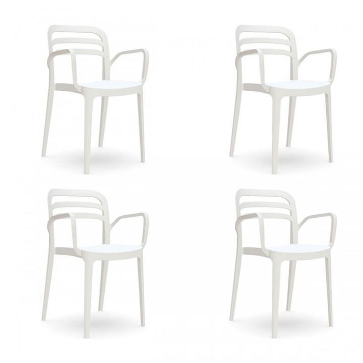 Set 4 scaune bucatarie cu brate RAKI ASPENDOS alb, 54,5x51xh81,6cm din polipropilena cu fibra de sticla