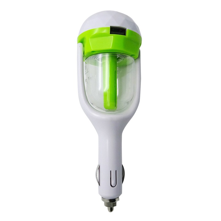Auto Car FreshAir párásító, hordozható, aromaterápiás funkcióval, 12V-os tápegység, 50 ml, fehér/zöld, Doty®️