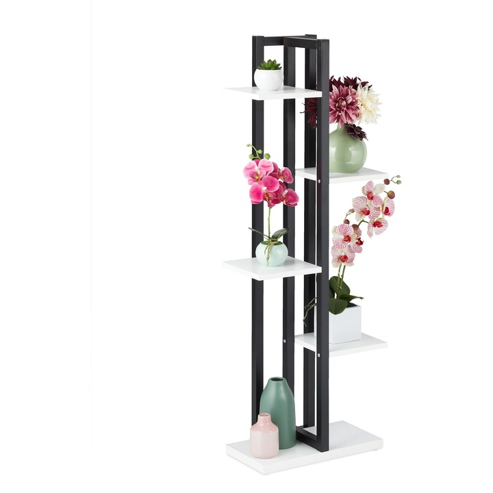Raft universal, 5 etajere, 117 x 43 x 22 cm, negru/alb
