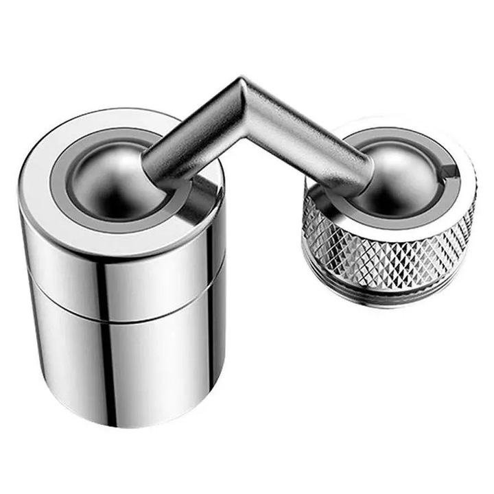 Aerator Apa Dublu SIKS, Pivotant Cu Cot, Functie Economizor, Extensie Robinet Cu Filtrare, Miez Ceramic, Doua Moduri Dus/Bule, Rotire 720 De Grade Debit 4.5 L/Min, Cromat, Argintiu